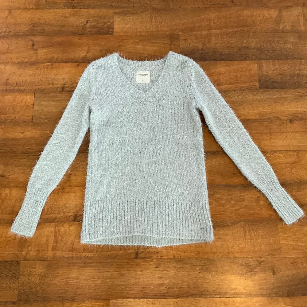 Abercrombie & Fitch V-Neck‎ Long Sleeve Womens Pullover Sweater Size M Gray